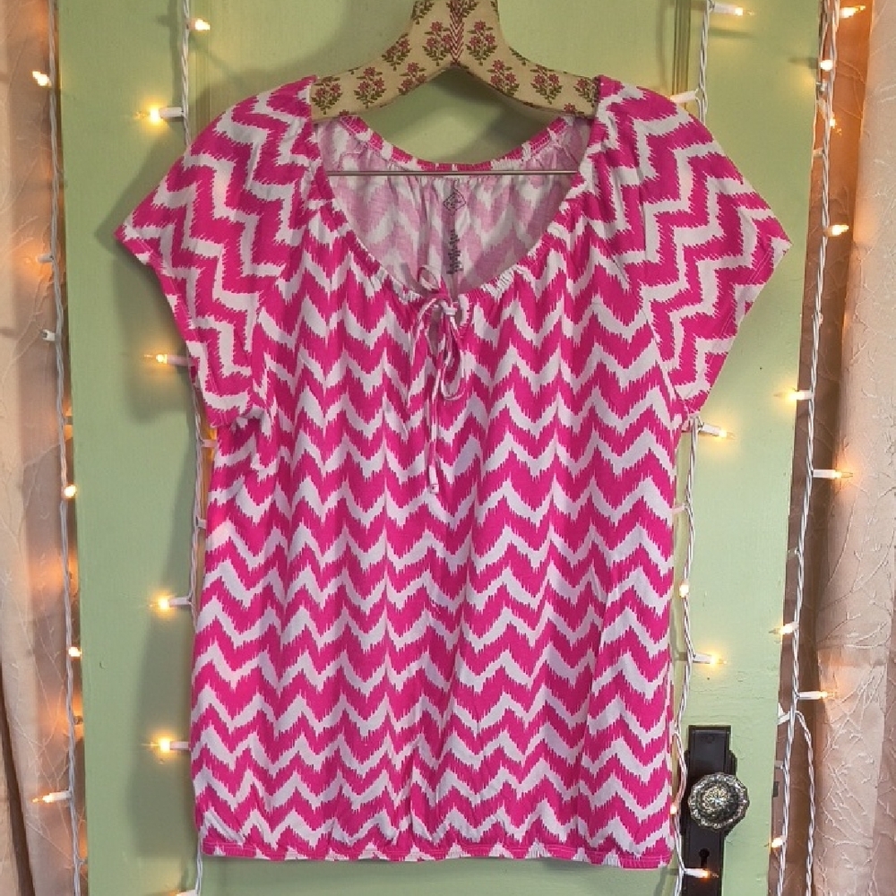 Women's St. John's Bay Pink and White Tie Front Modal T-shirt Blouse L